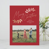 Elegant Script Grand Format Red Gold Christmas Holiday Card (Standing Front)