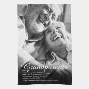 Elegant Script Grandparents Fun Definition Photo Tea Towel