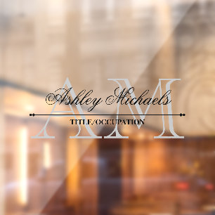 Elegant Script Gray 2 Initial Monogram Name Title Window Cling