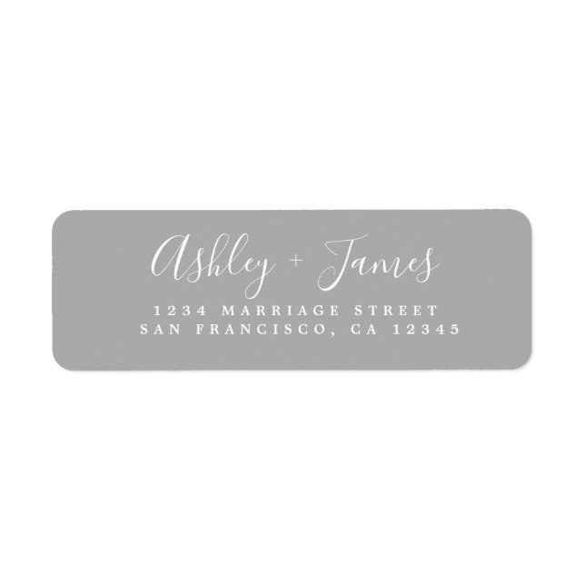 Elegant Script Gray Wedding Return Address (Front)