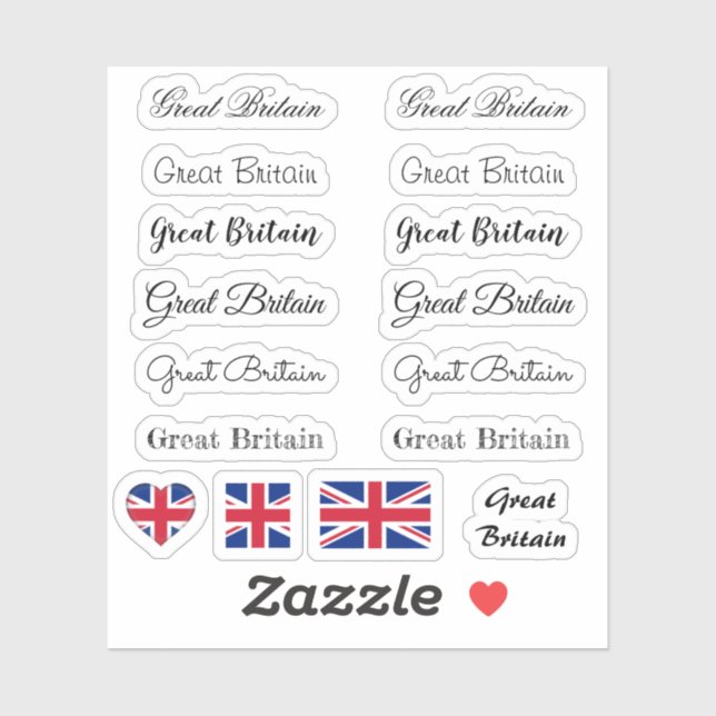 Elegant script Great Britain British Flag name Set (Sheet)