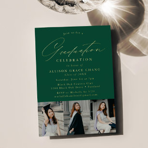 Elegant Script Green 3 Photo Graduation Party