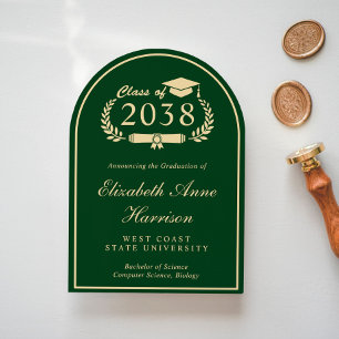 Elegant Script Green College Graduation Party Arch Invitation
