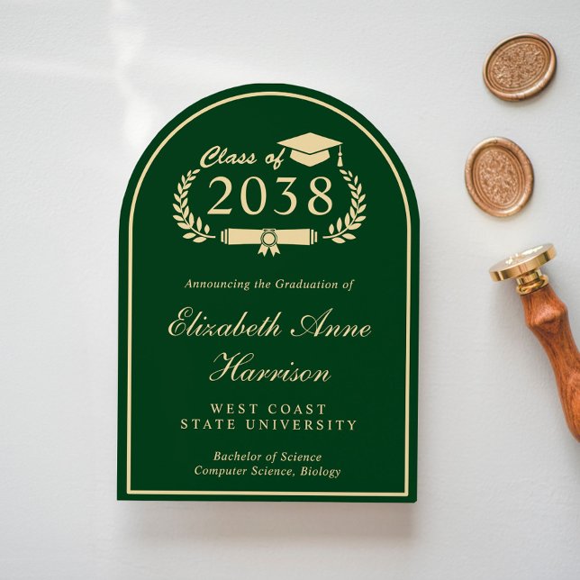 Elegant Script Green College Graduation Party Arch Invitation (Share the pride and excitement of your graduate's achievement with friends and family near and far)
