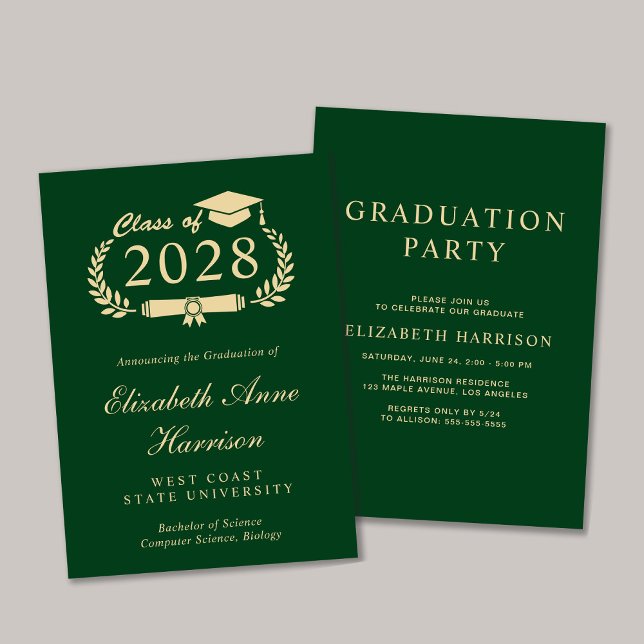 Elegant Script Green College Graduation Party Invitation (An elegant college graduation announcement to celebrate the graduate's achievements)