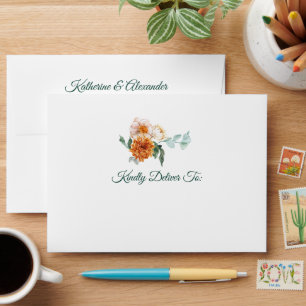 Elegant Script Green Floral Return Address Wedding Envelope
