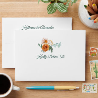 Elegant Script Green Floral Return Address Wedding Envelope
