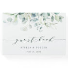 Elegant Script Green Foliage Wedding Guest Book