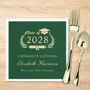 Elegant Script Green Gold Graduation Party Napkin