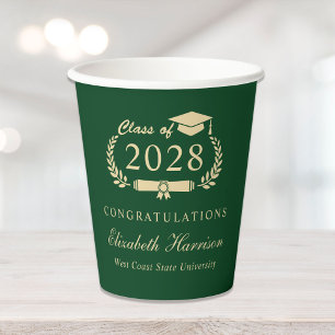 Elegant Script Green Gold Graduation Party Paper Cups