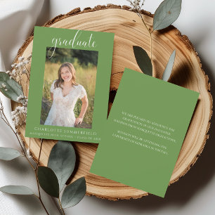 Elegant Script Green Graduation Announcement