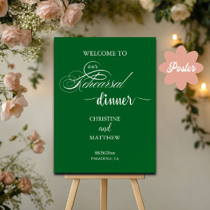 Elegant Script Green Rehearsal Dinner Welcome Poster
