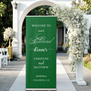 Elegant Script Green Rehearsal Dinner Welcome Retractable Banner