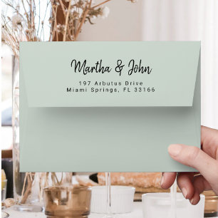 Elegant Script Green Wedding Names Return Address  Envelope