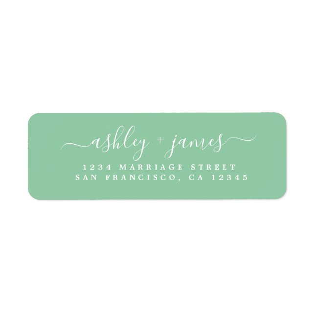 Elegant Script Green Wedding Return Address (Front)