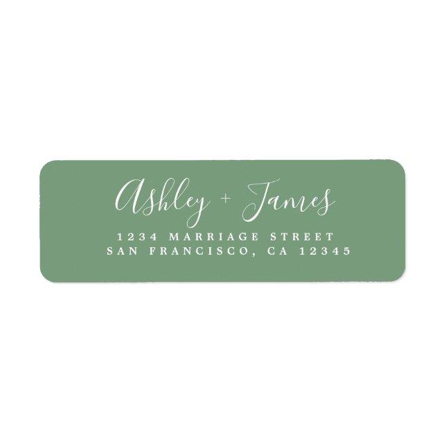 Elegant Script Green Wedding Return Address (Front)
