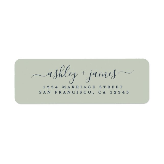 Elegant Script Green Wedding Return Address (Front)