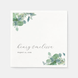 Elegant Script Greenery Leaves Eucalyptus Wedding Napkin
