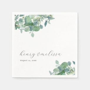 Elegant Script Greenery Leaves Eucalyptus Wedding Napkin