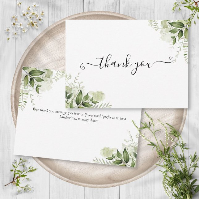 Elegant Script Greenery Leaves Thank You Card (Elegant Script Greenery Leaves Thank You Card)