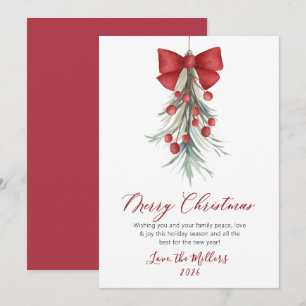 Elegant Script Greenery Red Berries Christmas  Holiday Card