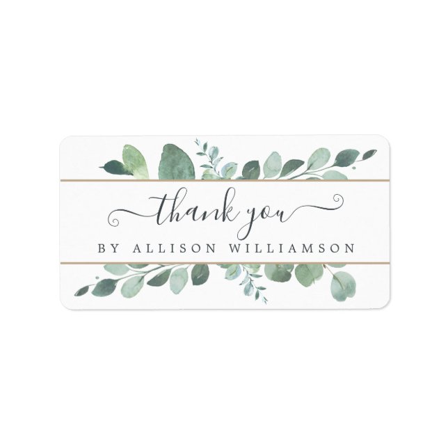 Elegant Script Greenery Thank You Label (Front)