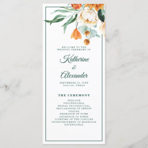 Elegant Script Greenery Watercolor Floral Wedding Programme