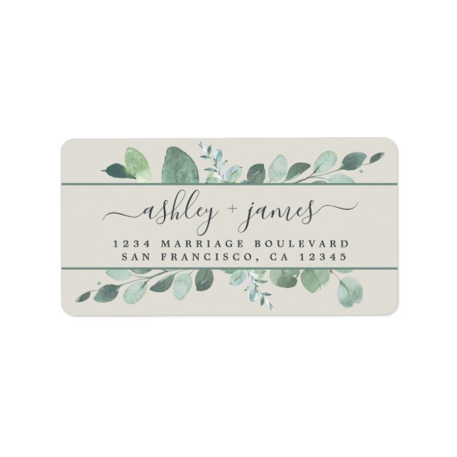 Elegant Script Greenery Wedding Return Address Label (Front)