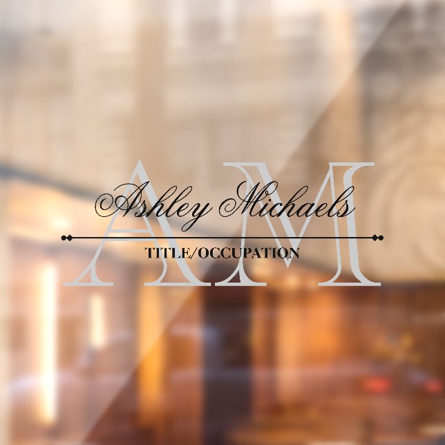 Elegant Script Grey 2 Initial Monogram Name Title Window Cling (Sheet 2)