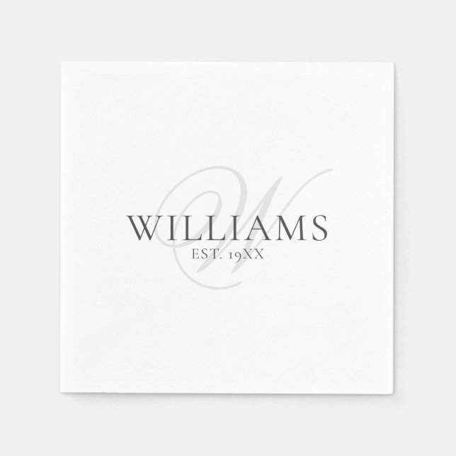Elegant Script Grey Monogram Family Formal Dinner Napkin (Front)
