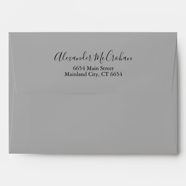 Elegant Script Grey Return Address Mailing Envelope (Back (Top Flap))