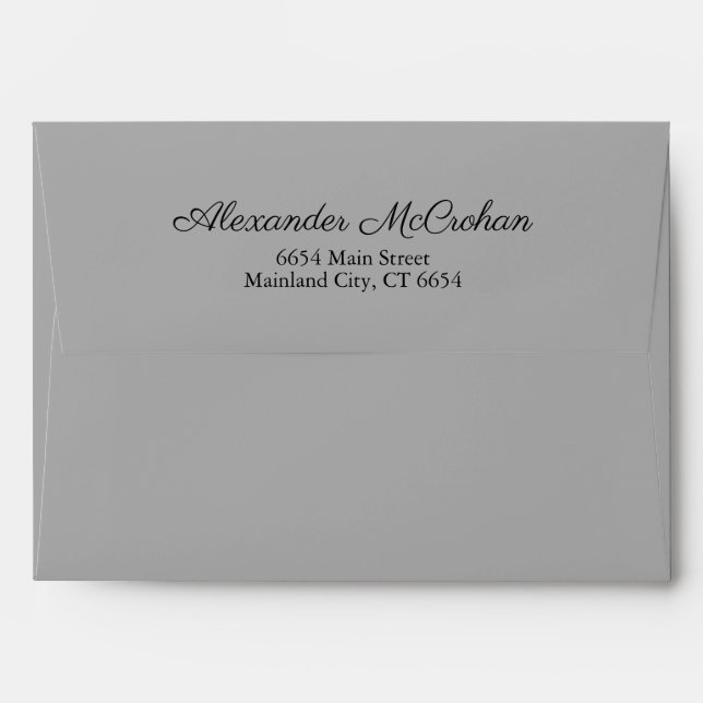 Elegant Script Grey Return Address Mailing Envelope (Back (Top Flap))