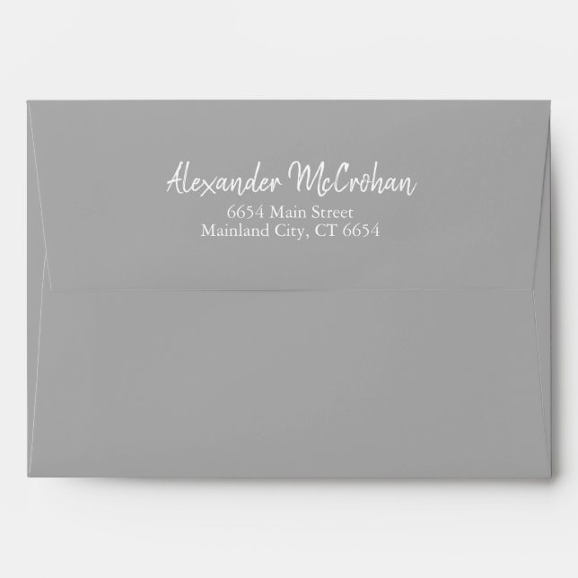 Elegant Script Grey Return Address Mailing Envelope (Back (Top Flap))