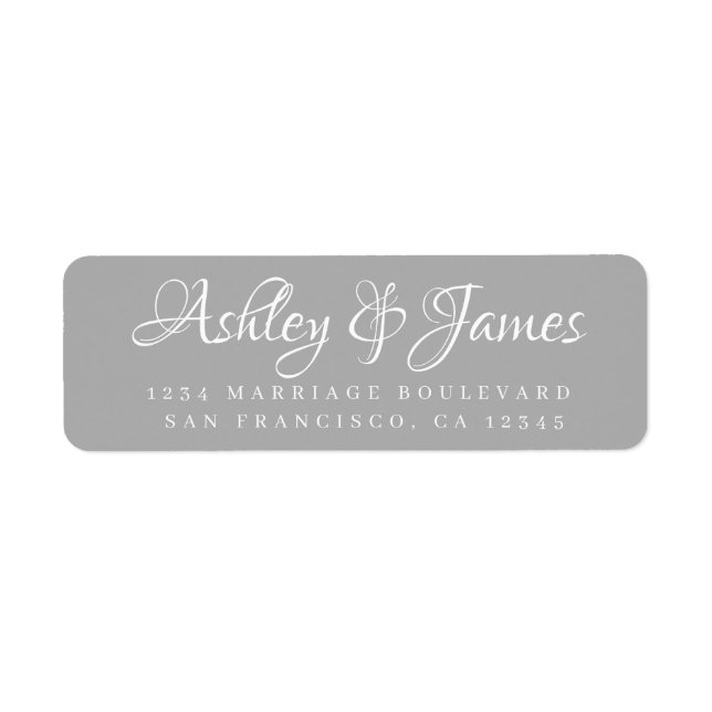 Elegant Script Grey Wedding Return Address (Front)
