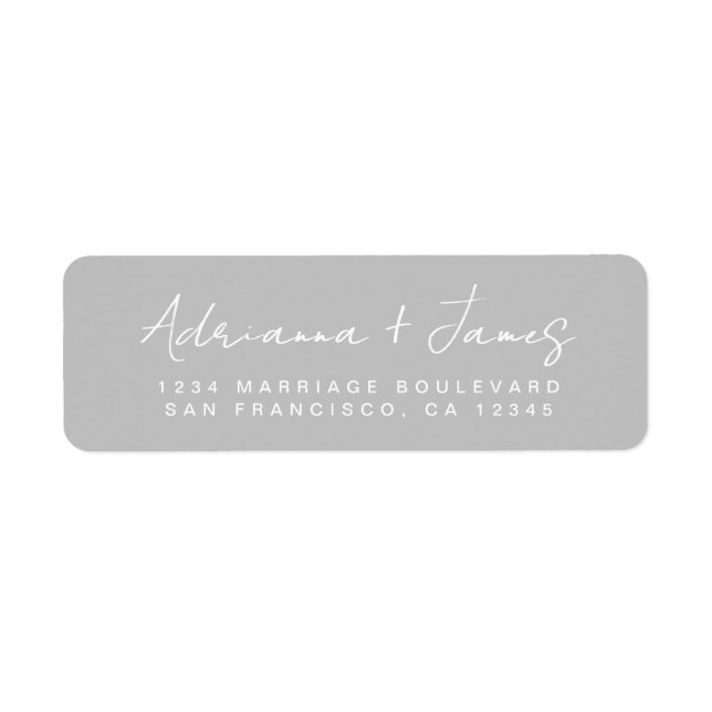 Elegant Script Grey Wedding Return Address (Front)