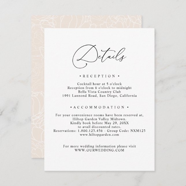 Elegant Script Guest Information Details Wedding Enclosure Card (Front/Back)