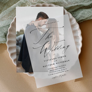 Elegant Script Hand Lettered Calligraphy Wedding Vellum Invitations