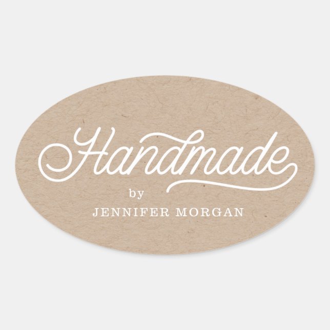 elegant script handmade product kraft oval sticker (Front)