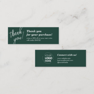 Elegant Script Handwriting Thank You Emerald Green Mini Business Card