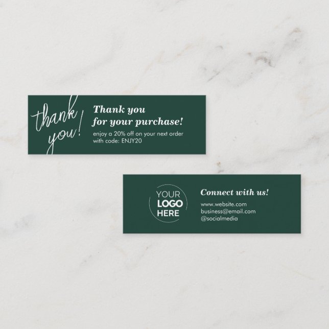 Elegant Script Handwriting Thank You Emerald Green Mini Business Card (Front/Back)