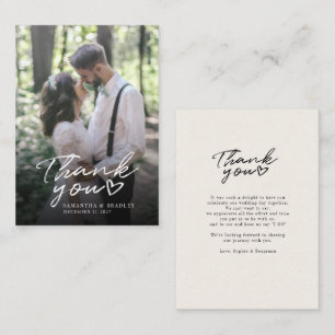 Elegant Script Handwritten Photo Wedding Thank You Card