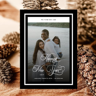 Elegant Script Happiest New Year 4 Photo Overlay Holiday Card