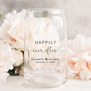 Elegant Script Happily Ever After Wedding Can Glass