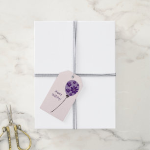 Elegant Script Happy Birthday! Violet Balloon Gift Tags