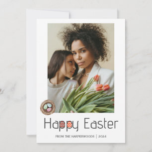 Elegant Script Happy Easter family one photo Holiday Card