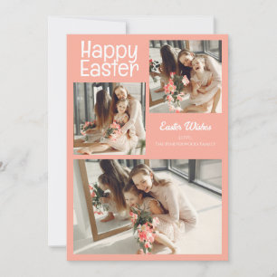 Elegant Script Happy Easter Family Photo Collage Holiday Card
