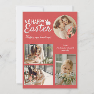 Elegant Script Happy Easter Family Photo Collage Holiday Card