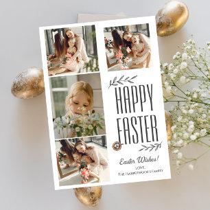 Elegant Script Happy Easter Family Photo Collage Holiday Card