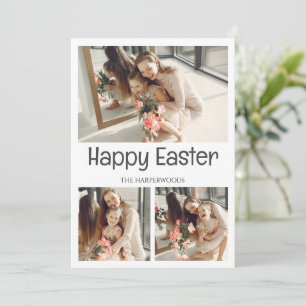 Elegant Script Happy Easter Family Photo Collage Holiday Card