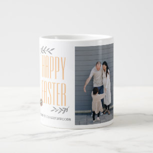 Elegant Script Happy Easter Family Photo Collage Large Coffee Mug